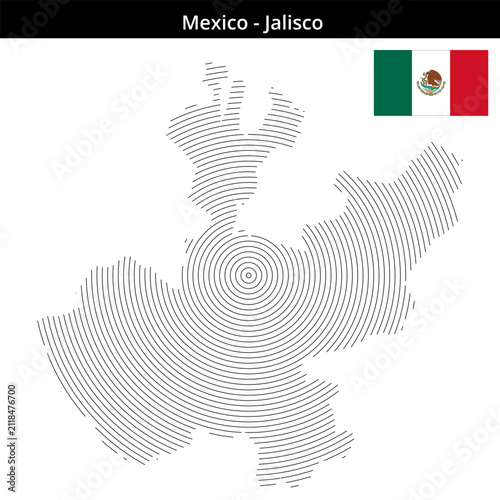 Map of Mexico region Jalisco in concentric small size outlines
