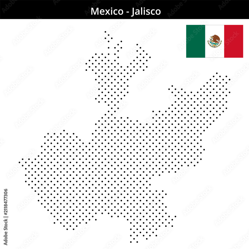 Obraz premium Map of Mexico region Jalisco in small cross shaped dots