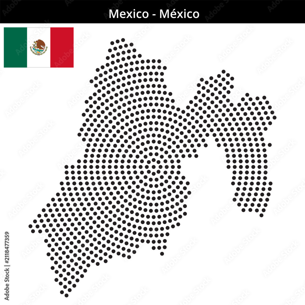 Obraz premium Map of Mexico region México in concentric medium dots