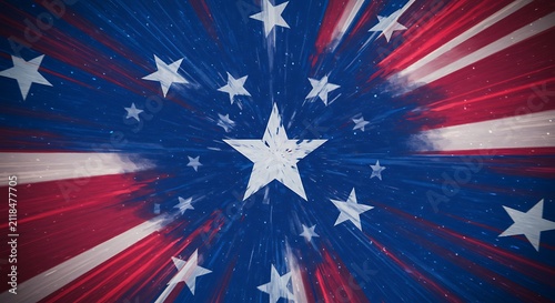 American Flag Stars and Stripes Burst Abstract Pattern in Red Blue White Patriotic Style