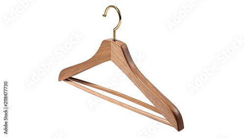 фотографія Simple classic triangular wooden clothes coat hanger isolated on transparent bac