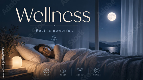 Obraz na płótnie Peaceful Woman Sleeping Wellness Concept Graphic under a Full Moon