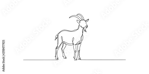 Continuous single line drawing of a goat standing