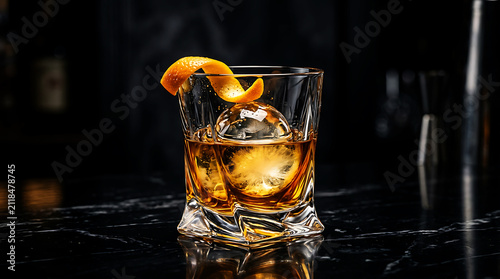 Obraz na płótnie A sophisticated old fashioned cocktail served in a crystal rocks glass with a la