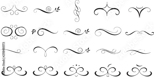 Ornate decorative flourishes and swirls in a clean white background setting with graphic design elements