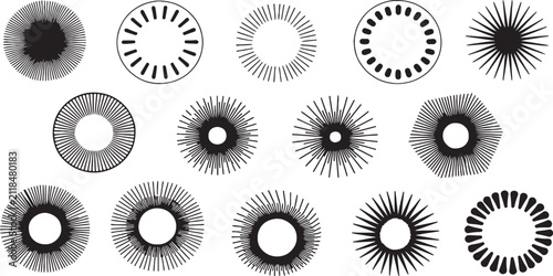 Abstract sunburst shapes with radial patterns in a clean studio setting against white background
