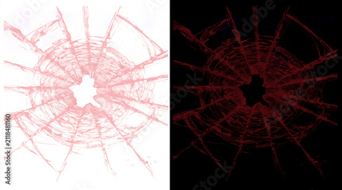 Quadro su tela Shattered glass texture with radial cracks, broken window spiderweb pattern on w