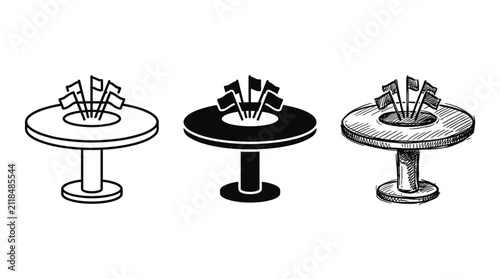 Conference Tables with Multiple Flags in Outline, Silhouette, and Hand-Drawn Sketch Styles