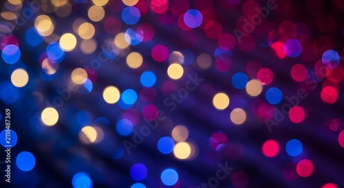 Abstract Colorful Bokeh Lights on Dark Background with Vibrant Red Blue and Gold Tones