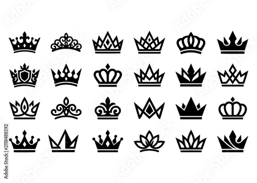 Black Crown Silhouettes Vector Icons Collection Set