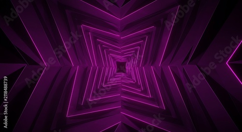 Futuristic Neon Purple Tunnel with Geometric Star Pattern in Dark Space