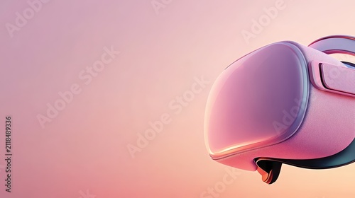 Futuristic headset for virtual world immersion, modern technology for digital experiences, sleek design against a soft gradient background.