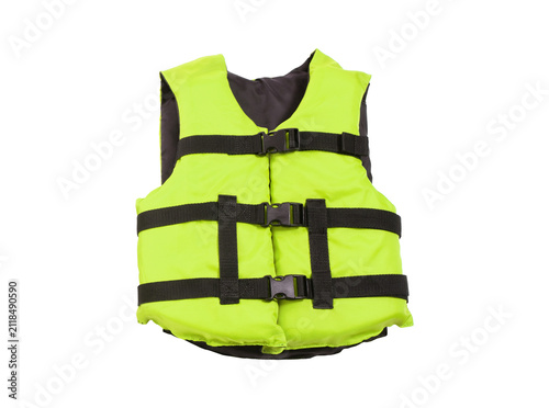 Canvas Print Neon yellow life jacket isolated on transparent background shot.