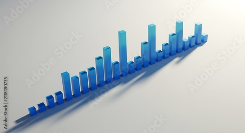 Blue 3d Bar Chart Rising on White Background for Business Data Visualization