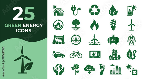 Sustainability icons set illustrates eco-friendly power solutions for a greener global future.