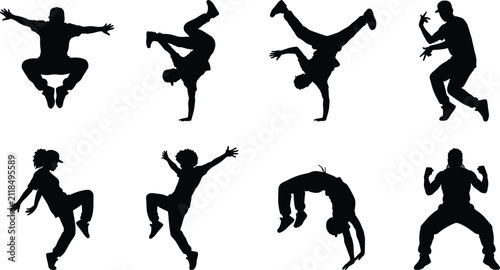 Canvas Print Breakdance and Hip Hop Dance Silhouettes Collection with Dynamic Poses
