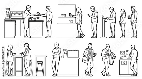 CAD Coffee Shop People Entourage for Cafe Counter Queue and Service Design