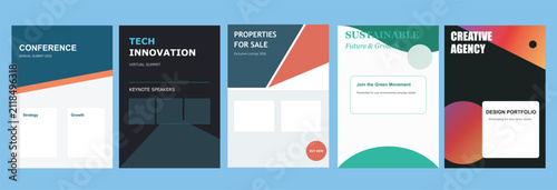 Modern flyer designs for events conferences and business promotions with clean layouts