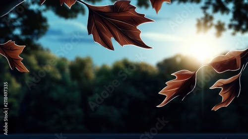 Leaves in late afternoon light near a forest during autumn