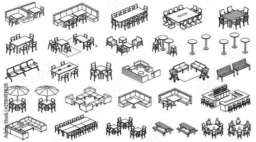 CAD Outdoor Dining Layout Blocks for Cafe Restaurant Seating Design Plans