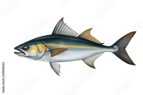 Blue silver marine fish in profile