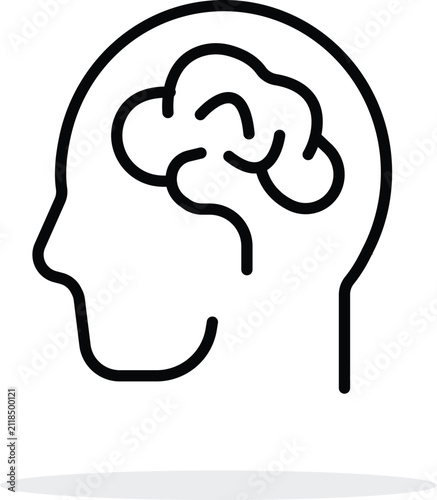 Human head profile with brain intelligence thinking process line art icon
