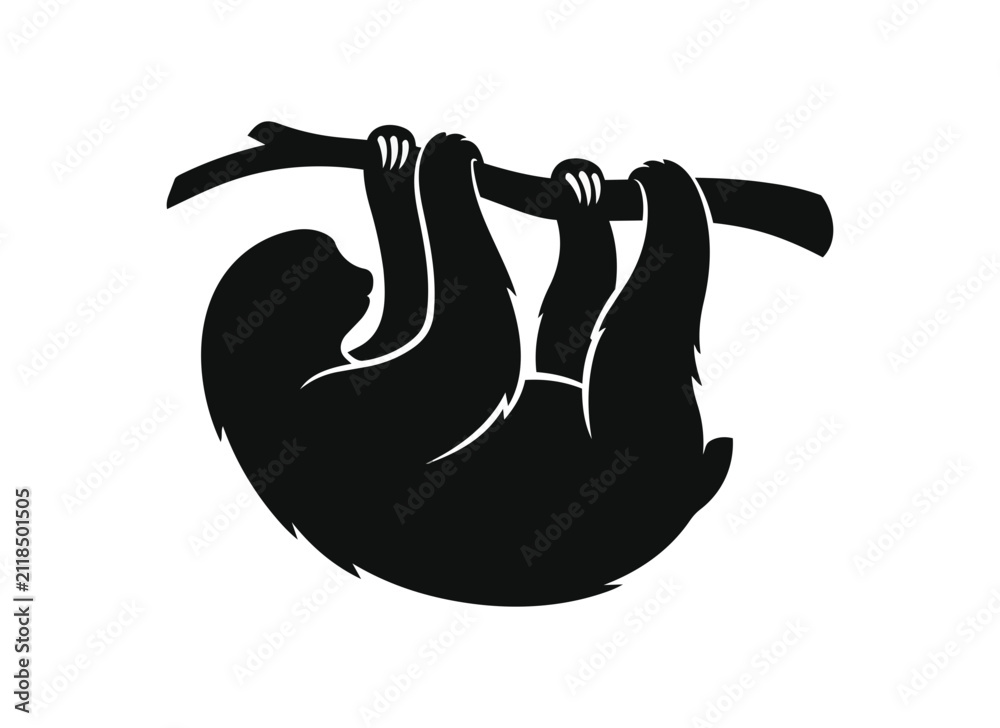 Obraz premium Silhouette of a Sloth Hanging Upside Down on a Branch.