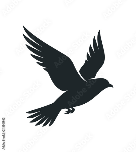 Silhouette of a Bird in Flight with Wings Spread Wide.