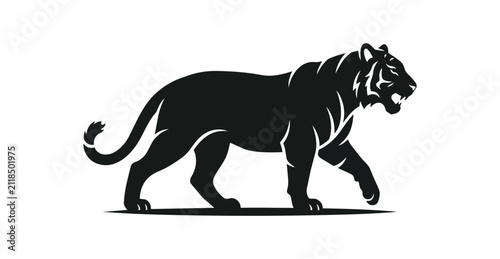 Silhouette of a powerful black panther walking with fierce expression.