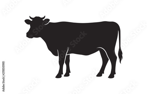 Silhouette of a Standing Cow Facing Left.