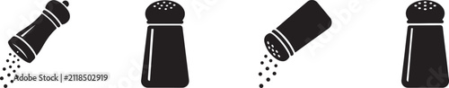 Fotografie Salt and pepper icon set with seasoning shaker symbols