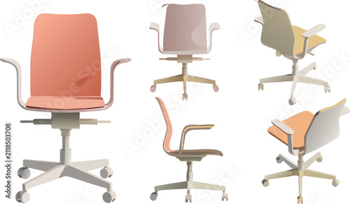 Fotografie Modern office chair vector collection showing front back side and isometric pers