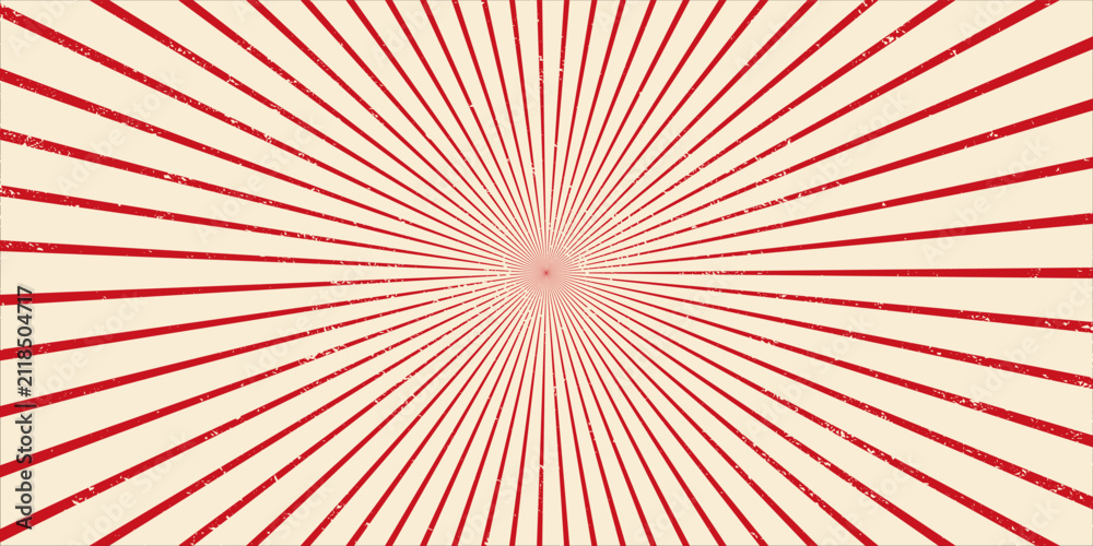 Fototapeta premium vintage japan red rising sun, sun ray vintage red rising sun background. vector illustration of a rising sun background with a grunge texture. vector