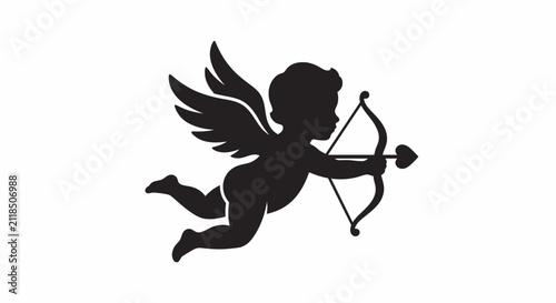 Silhouette of a flying cupid with bow and arrow