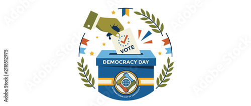 Hand casting vote into ballot box for Democracy Day celebration
