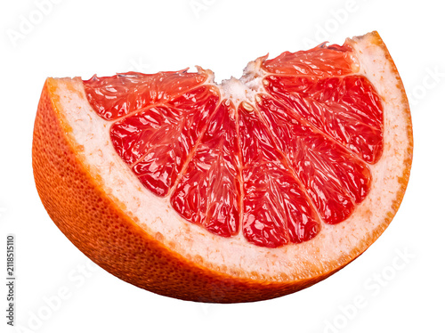 Close-up of a vibrant pink grapefruit wedge, displaying fresh juicy segments and natural textures.