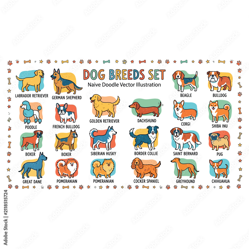 Fototapeta premium Dog breeds set vector illustration art