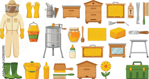 Cuadro en lienzo Commercial Apiculture and Honey Harvesting Equipment Vector Asset Pack Featuring