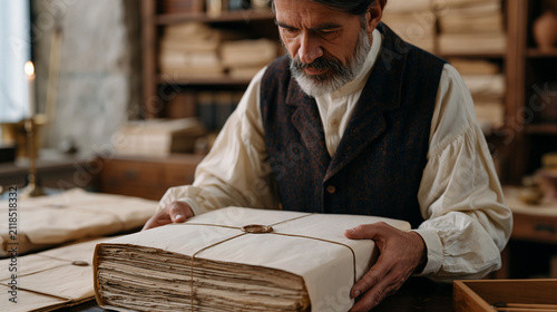 Archaeologist inside a luxury excavation archive carefully handling a single object, a sealed artifact container representing disability income protection documentation, the