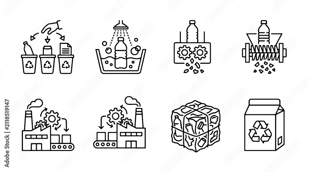 Obraz premium Eco Recycling Industry Outline Icons Vector Set
