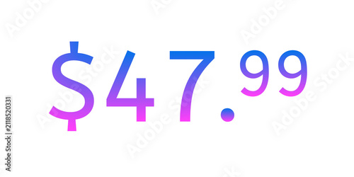 Modern Price tag $47.99 dollars vibrant blue and pink gradient on transparent background. Minimalist pricing design representing psychological pricing e-commerce, online shopping