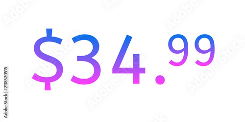 Modern Price tag dollars vibrant blue and pink gradient on transparent background. Minimalist pricing design representing psychological pricing e-commerce, online shopping