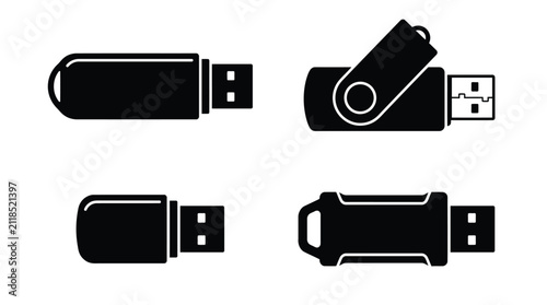 Obraz na płótnie Usb Flash Drive Silhouettes On A White Background