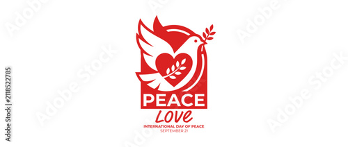 Quadro su tela Dove with Olive Branch and Heart Symbolizing Peace and Love
