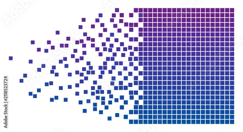 A flat illustration abstract pixel dispersion effect with purple and blue gradient a flat illustration