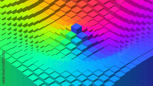 Abstract Isometric 3D Block Wave Background With Colorful Rainbow Gradient