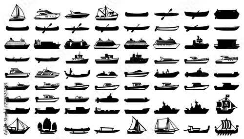 Quadro su tela Different Types of Boats Collection Flat Vector Illustration