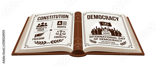 Open Book Illustrating Democracy and Constitution Principles