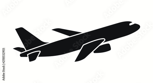 A flat illustration black silhouette of an airplane taking off a flat illustration