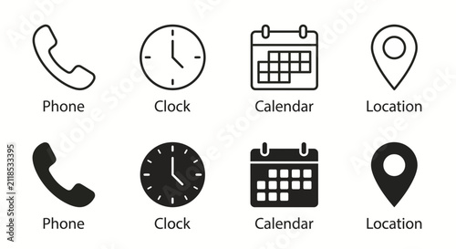A flat illustration set of common contact and utility icons a flat illustration